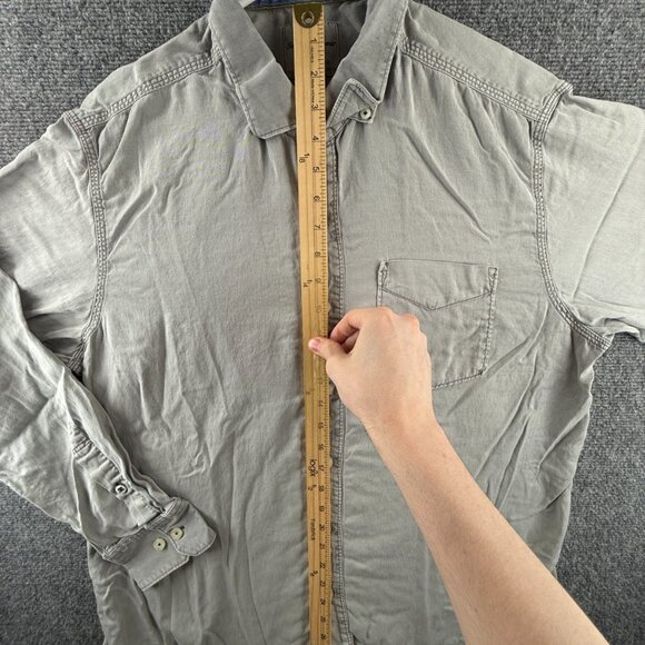 Tommy Bahama Tencel Cotton Button-Down Gray Large Beach Mens Shirt Pocket Adult - Picture 3 of 14